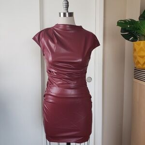 Faux Leather Ruched Mini Dress Size Small NEW!